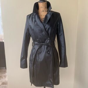 H&M Divided Black Faux Leather Double-Breasted Trench Coat